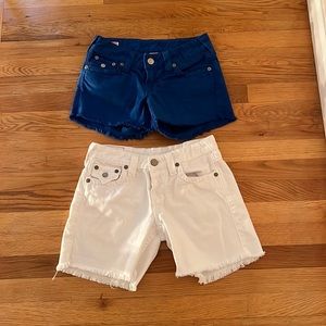 White and blue True Religion jean shorts